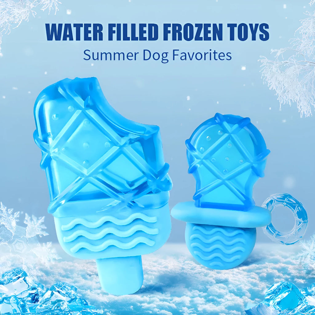 Summer ice cold dog cooling toy set with pacifier, popsicle, and ring shapes in assorted colours