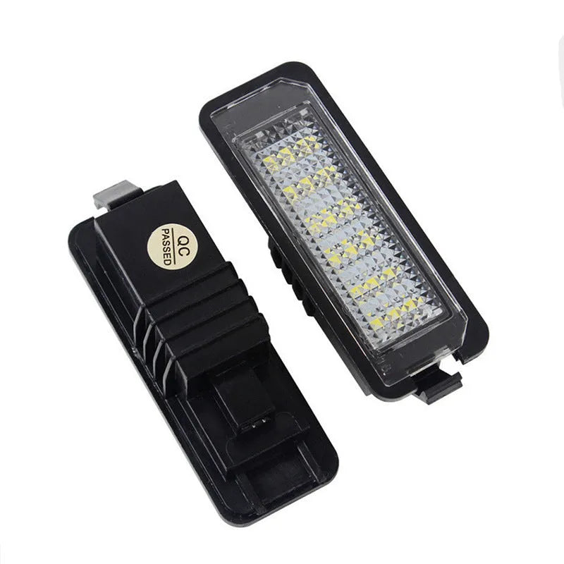 Two Volkswagen LED licence plate light units with 24 SMD LEDs, for Golf Polo Phaeton models.