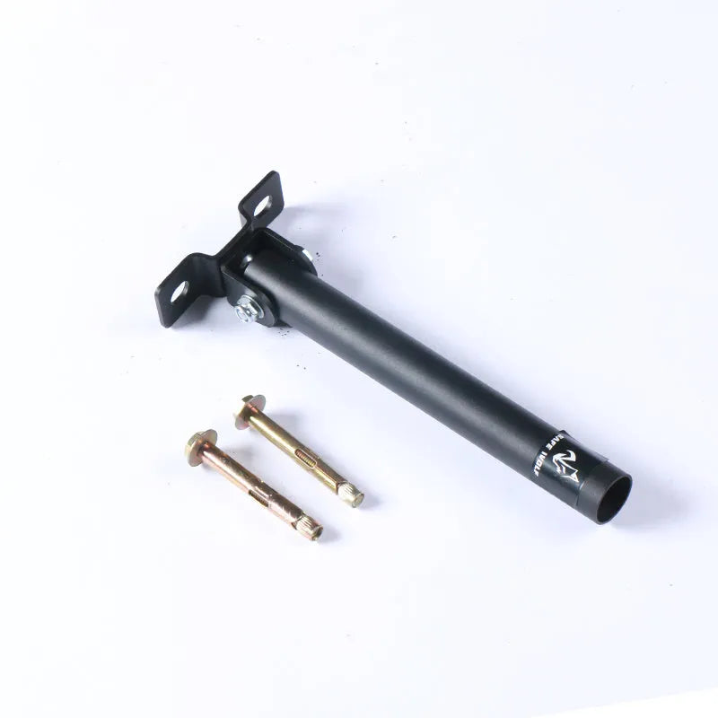 Wall-mounted steel barbell rod rack with 25 tubes, includes expansion screws for installation