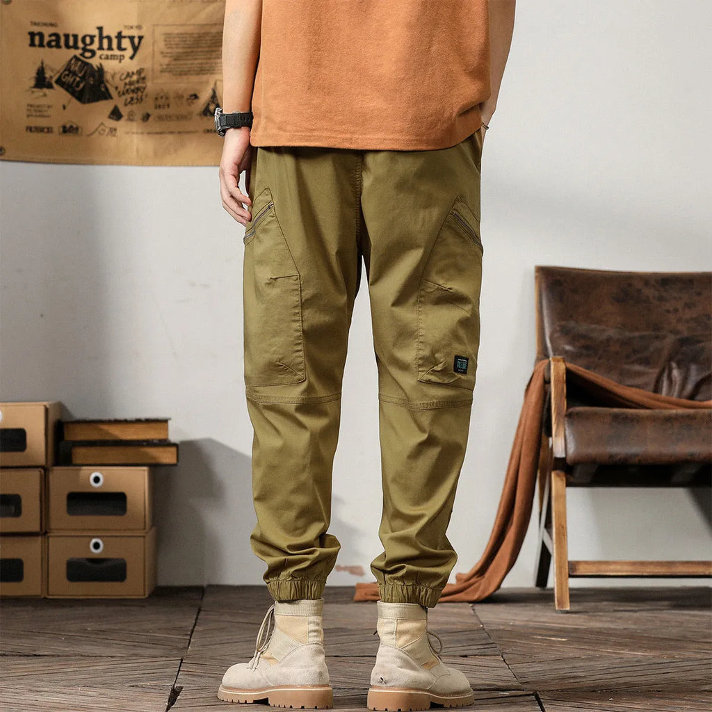 Men's cotton harem overalls with tapered ankle band in black, coffee, khaki and peacock green colours