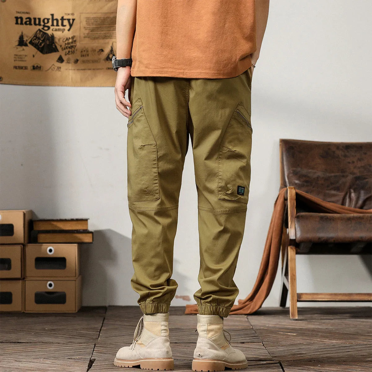 Men's cotton harem overalls with tapered ankle band in black, coffee, khaki and peacock green colours
