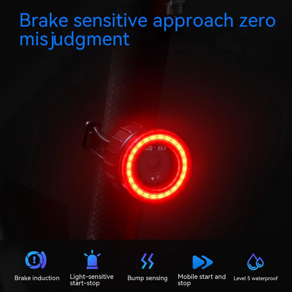 Black aluminium alloy intelligent induction brake bicycle taillight with seat tube mounting bracket