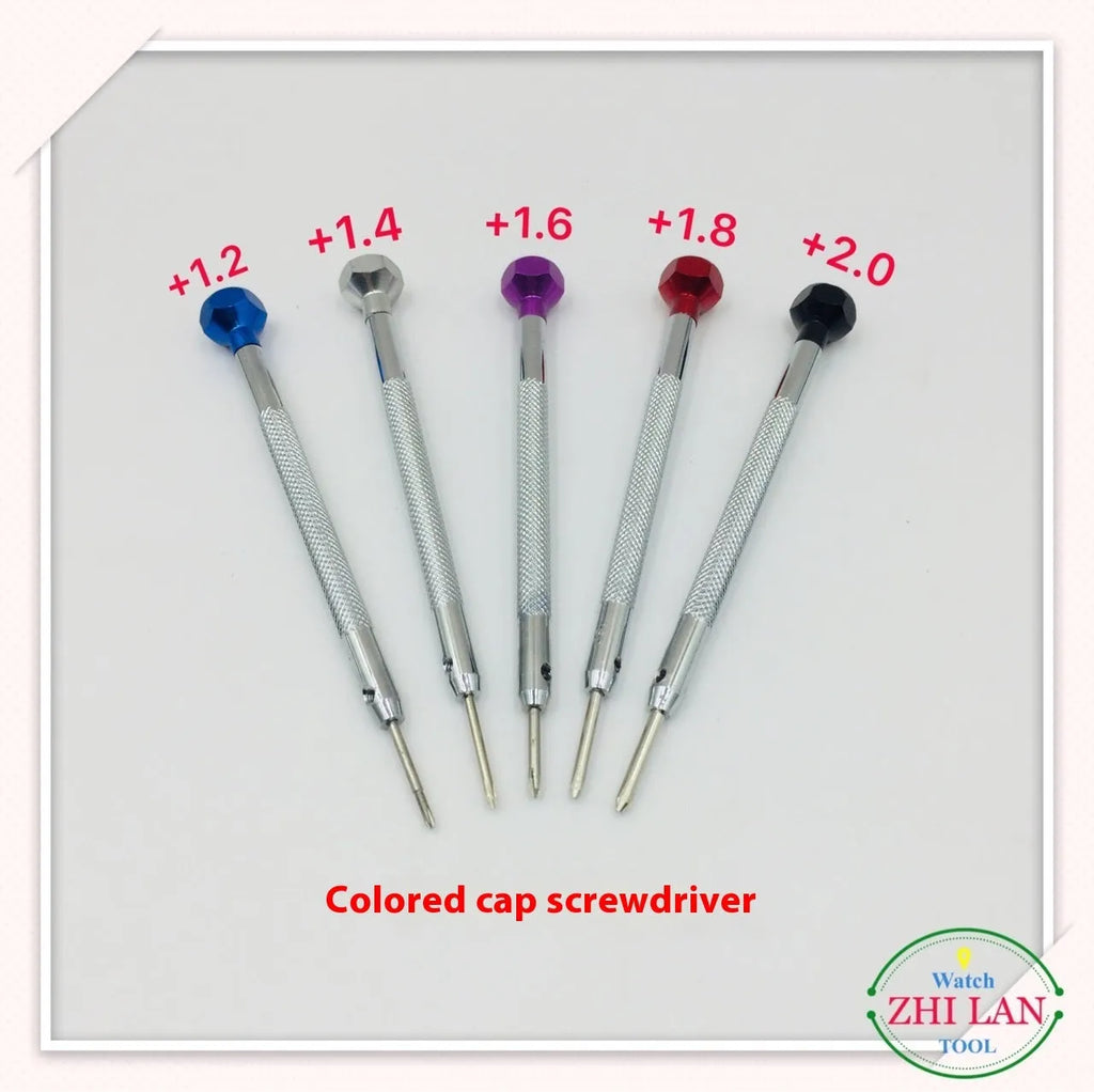 Six colour-coded watch repair screwdrivers with aluminium handles for children's watch maintenance