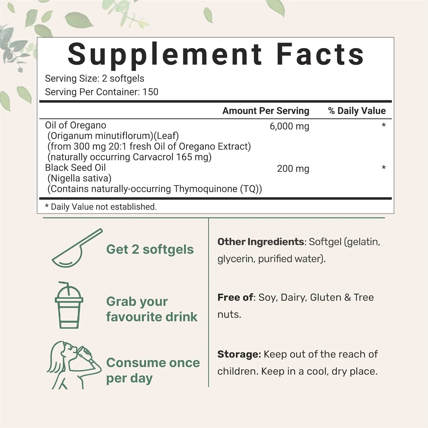 Pack of Butter Black Seed Oil Soft Capsules, 500mg per capsule, showing 180 or 300 count option.