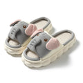 Elephant gray linen open toe couples slippers with PVC sole and EVA midsole on a neutral background