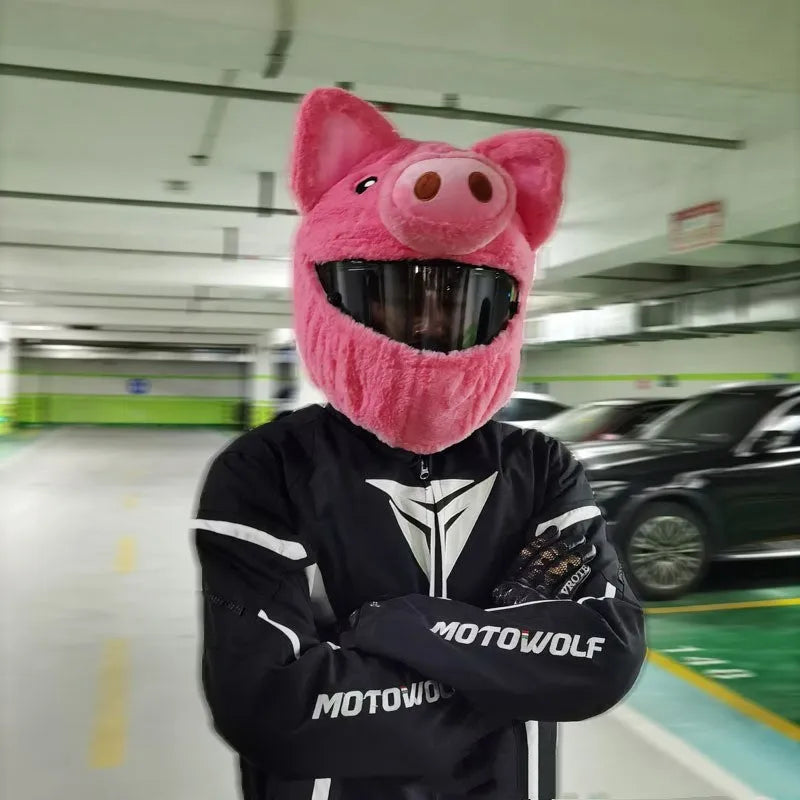 Pink pig cartoon design plush hood for motorcycle helmet protection