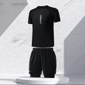 Men's patterned polyester swimsuit set with top and pants in extended sizes