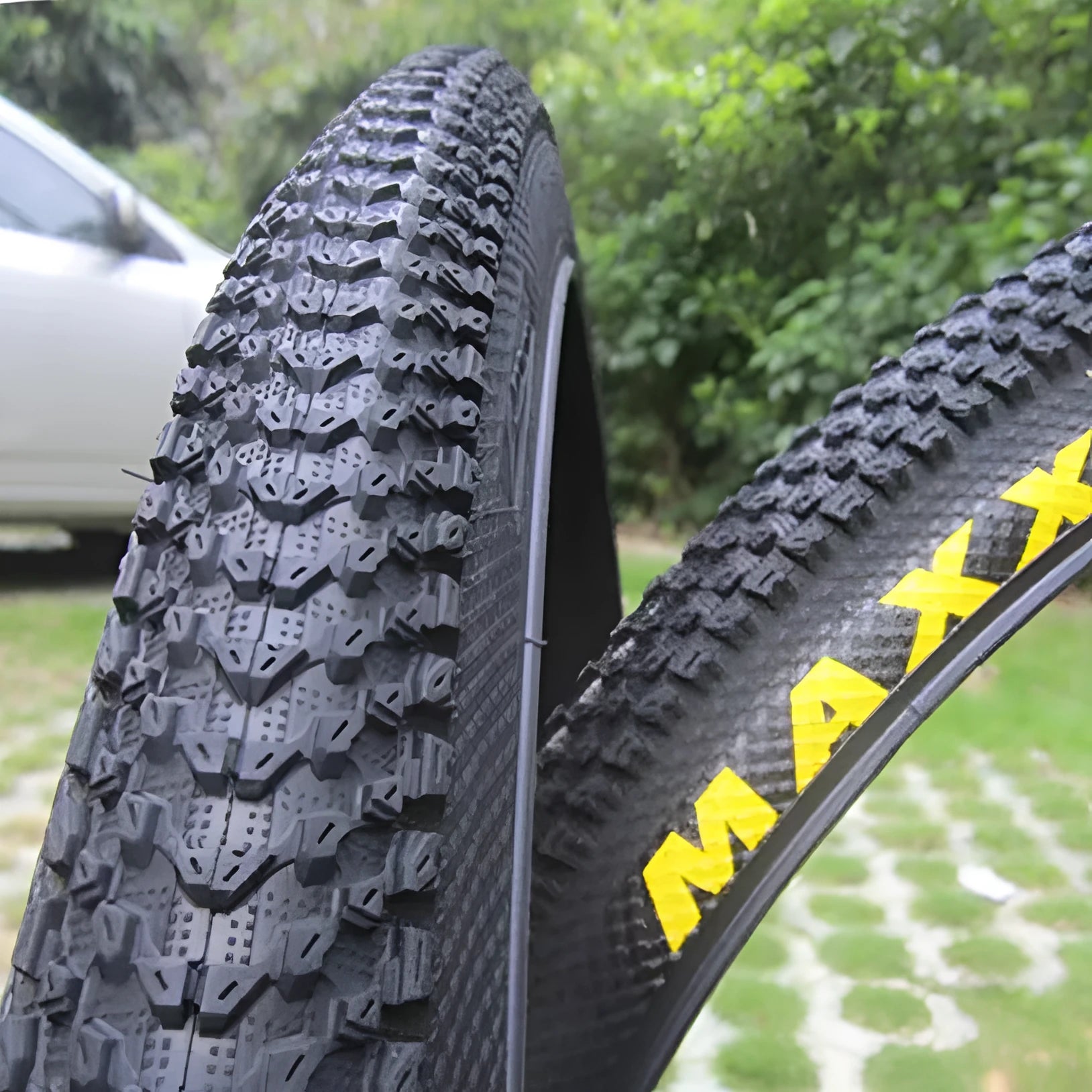Mountain bike ultralight puncture proof tyre showing tread pattern, available in multiple wheel sizes.
