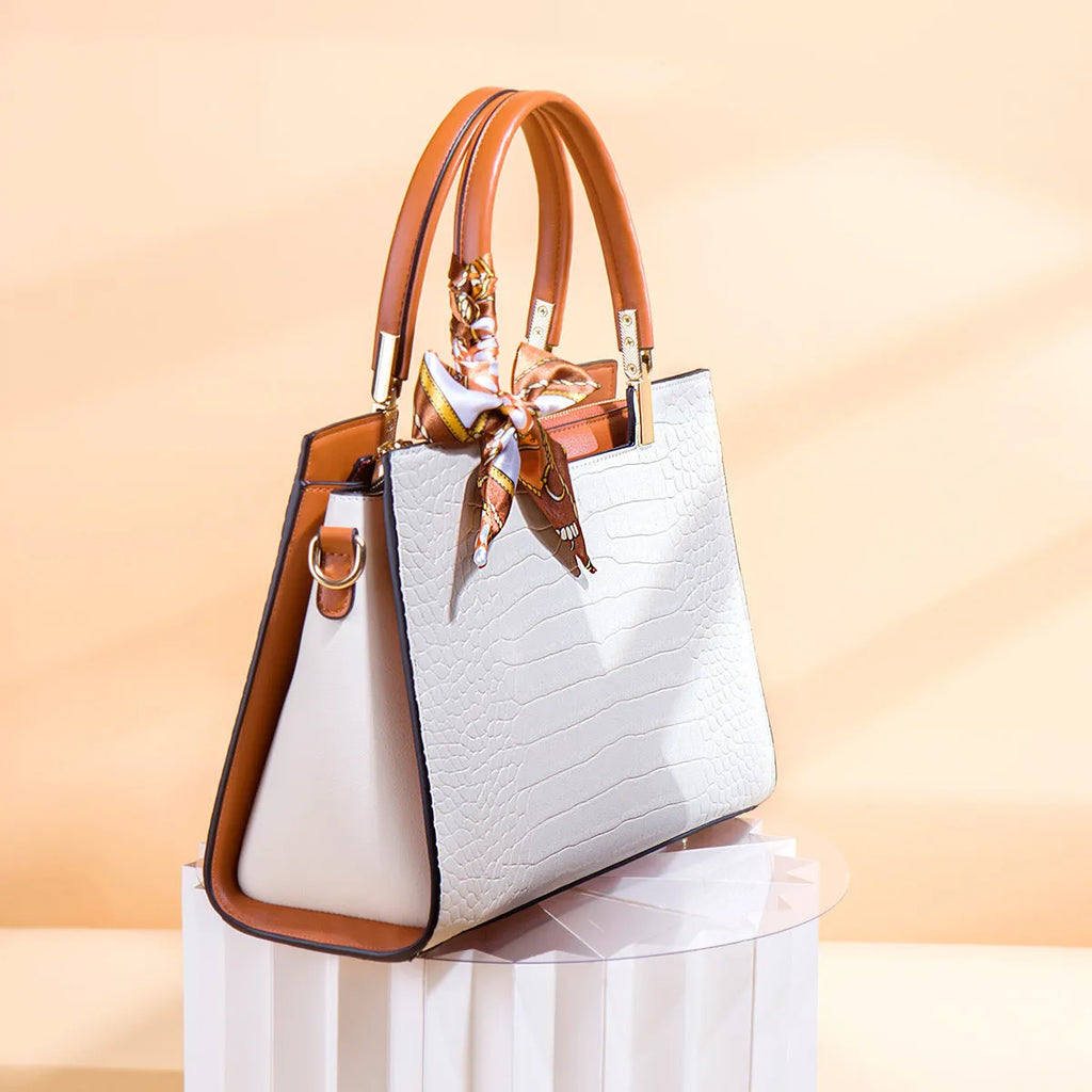 Milky white PU leather women's shoulder handbag with multiple internal compartments and urban simplicity style