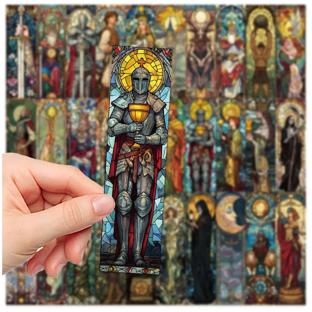 Set of 30 painted glass tarot paper bookmarks with cute handmade designs