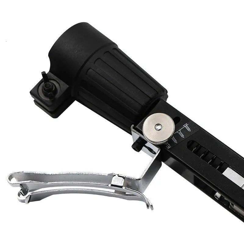 Chain screw gun head kit with metal attachment, chain strap, cross head tips, and plastic gun rack