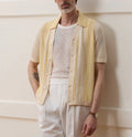 Yellow hollow-out short-sleeved Tencel casual polo shirt with asymmetric design, regular fit
