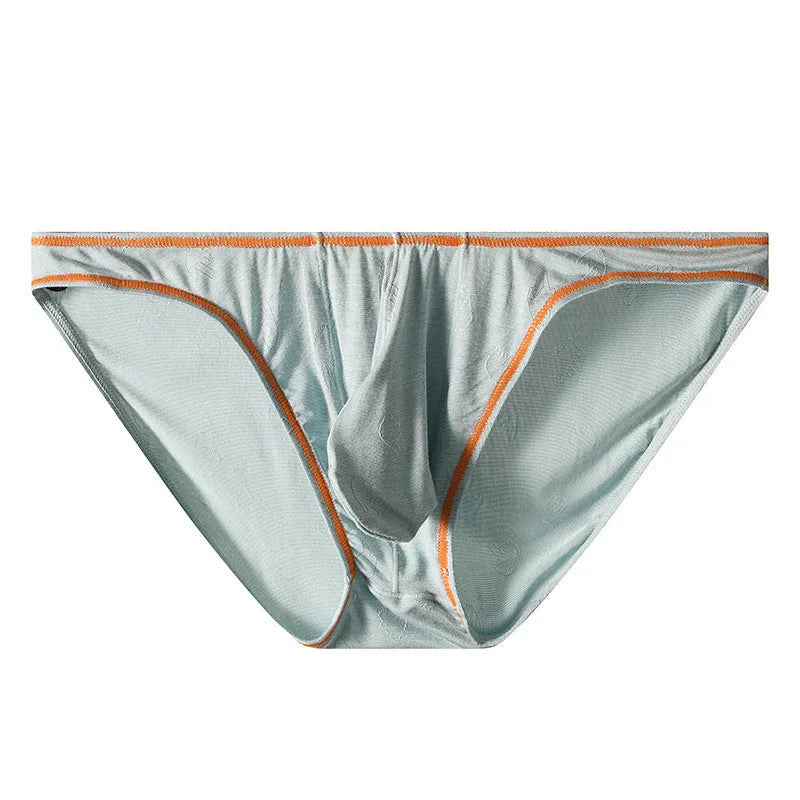 Men's modal knit underwear with butt-lift design in various colours on size chart.