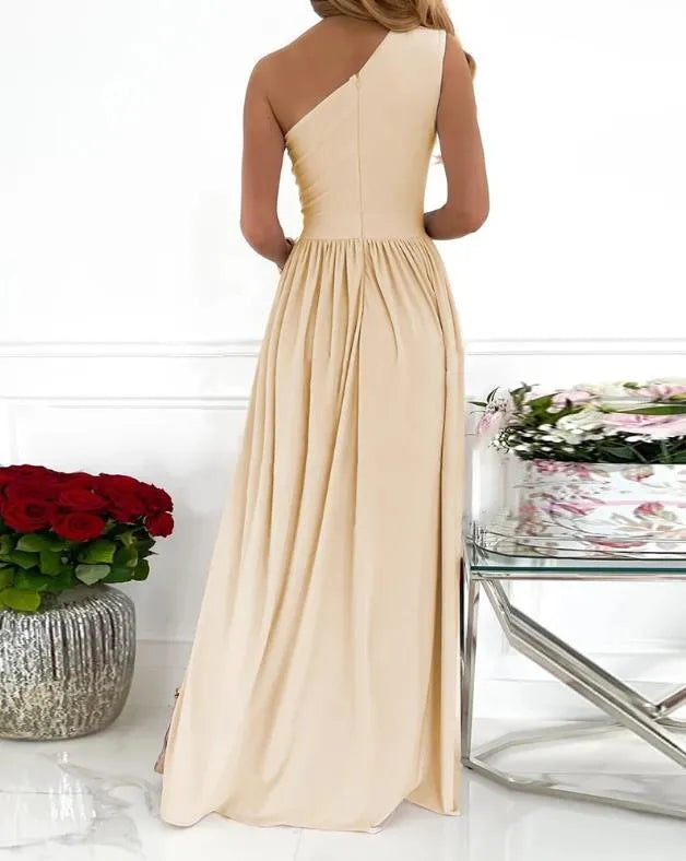 Women's one shoulder high split sleeveless maxi dress in soft fabric available in three colours