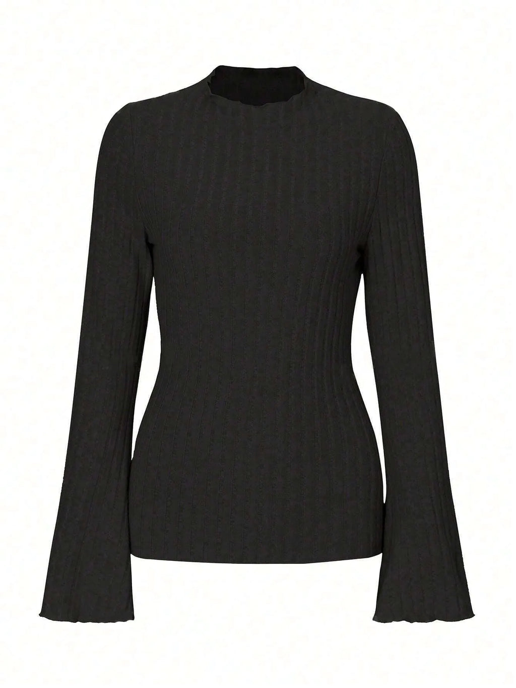 Men's black slim fit long sleeve top with lantern sleeves and round neck.