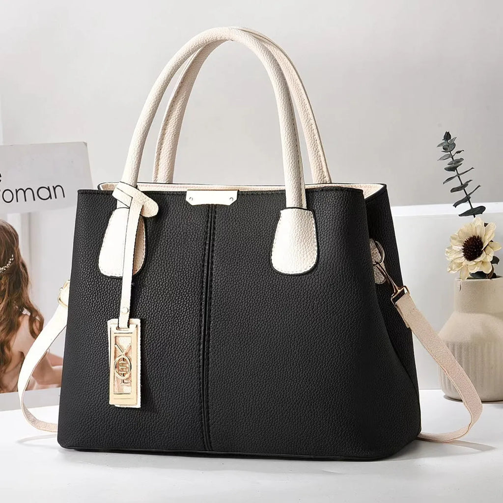 Women's large capacity shoulder bag in soft PU material with leather strap, horizontal square shape