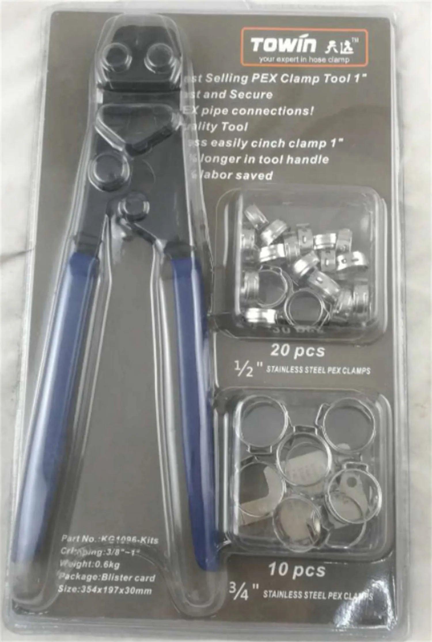 Red coloured metal single ear clamp tool set with carbon steel cutting edge on a workbench.
