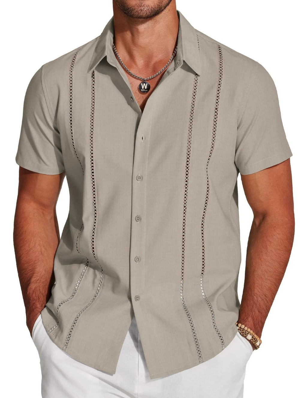 Men's slim fit Hawaiian shirt with digital print in one of six colour options, short sleeves, cardigan style