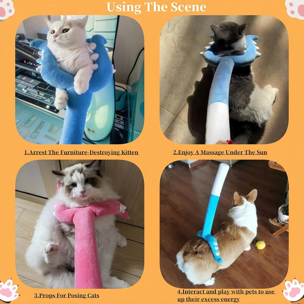 70cm blue plush cat wand toy with soft construction for interactive indoor play