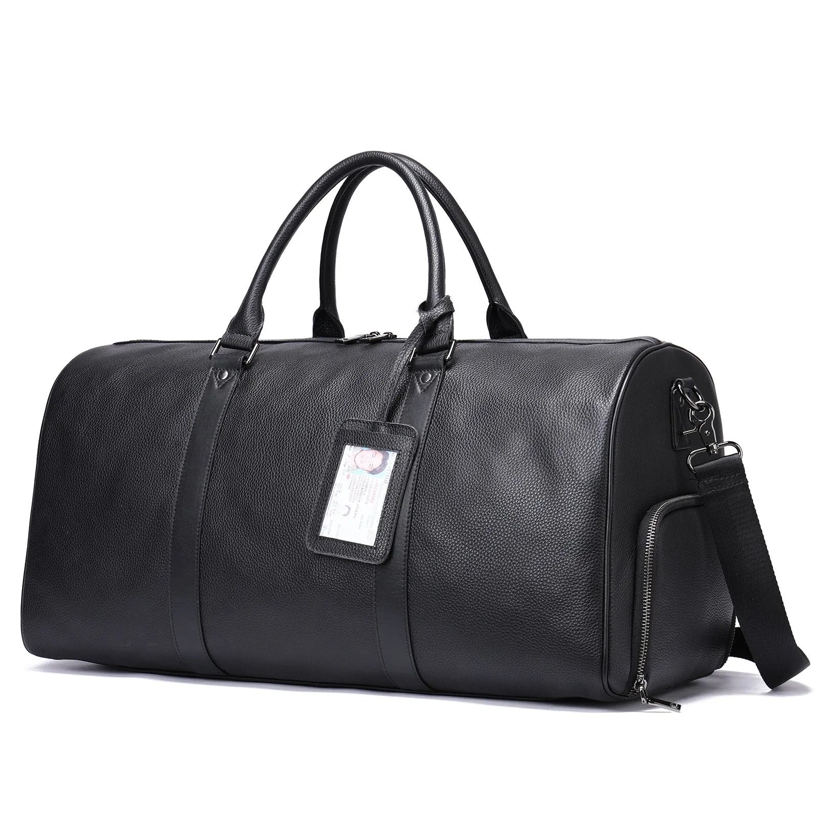 Men's leather excursion bag in black or coffee colour, 44cm or 55cm length with single strap