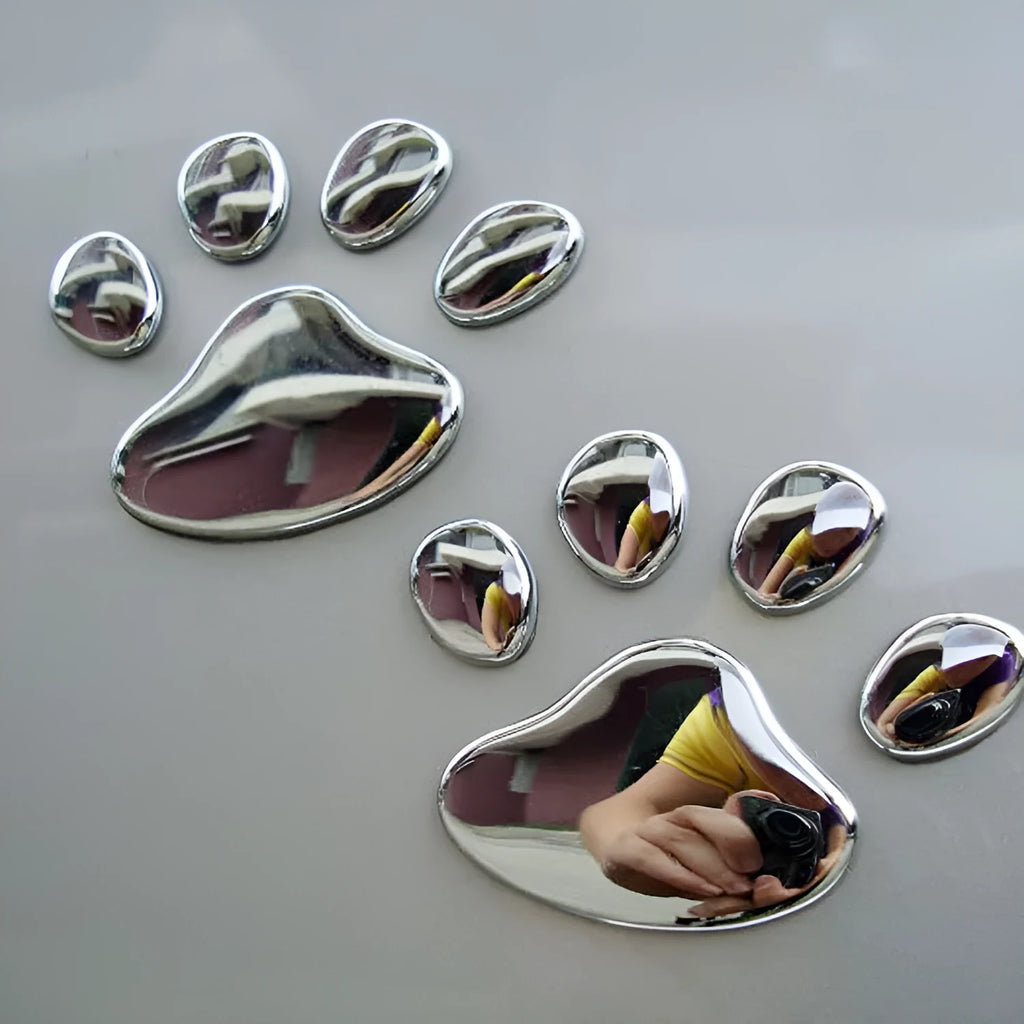 PVC hand-shaped brush car sticker with dog footprints pattern in black, silver, red, or gold.