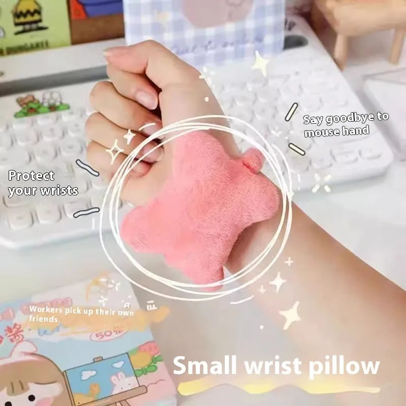 Plush wrist protector mouse pad mini pillow in blue for typing anti-wear support