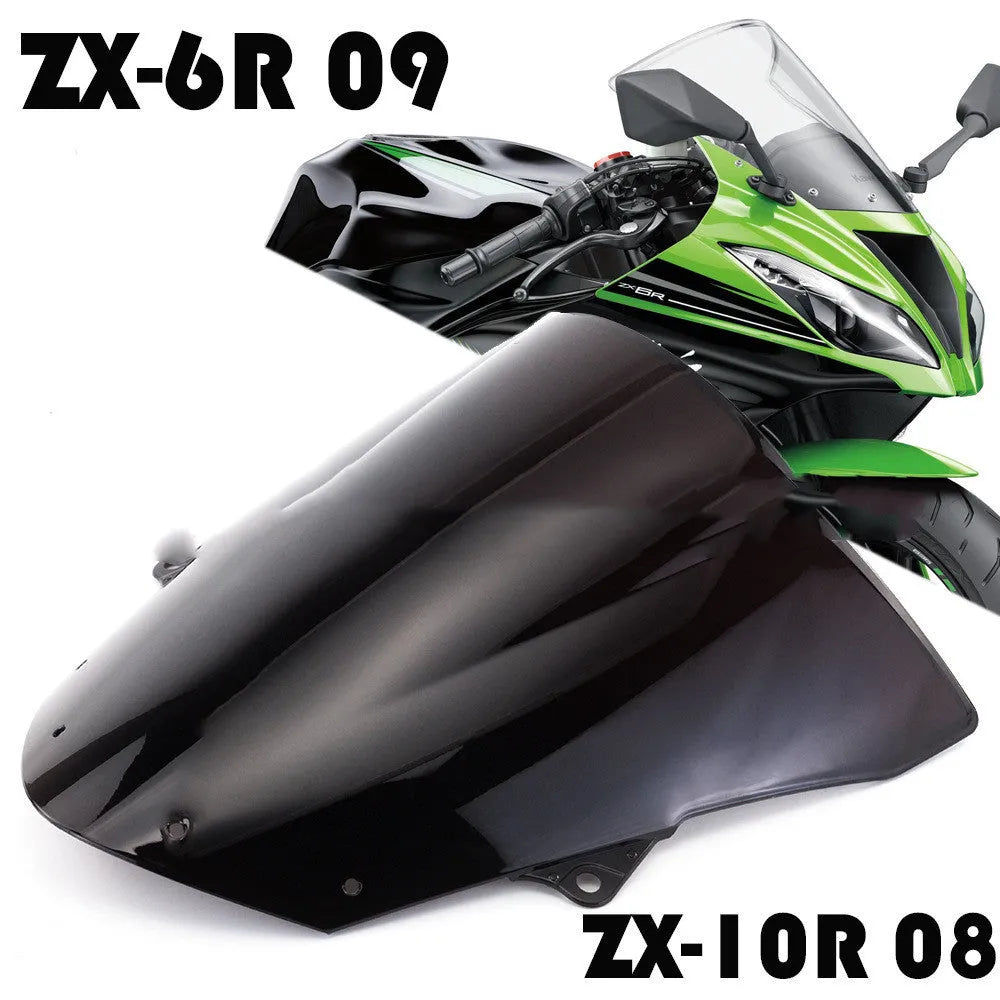 Blue and brown motorcycle windscreen for Kawasaki Ninja ZX-6R and ZX-10R models.
