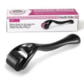 Black and purple derma rollers with 540 titanium microneedles for face, hair, and beard care.