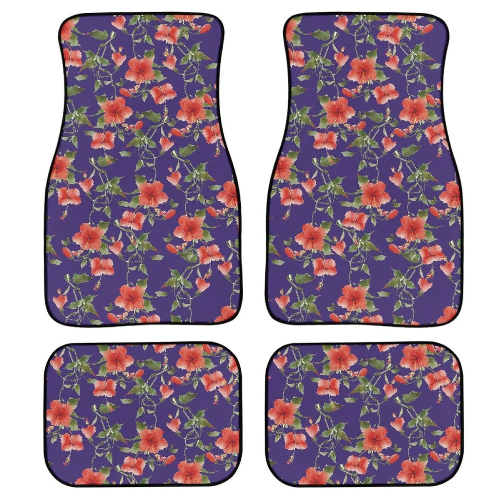 Black printed rubber car floor mat set showing 20mm thickness and waterproof construction