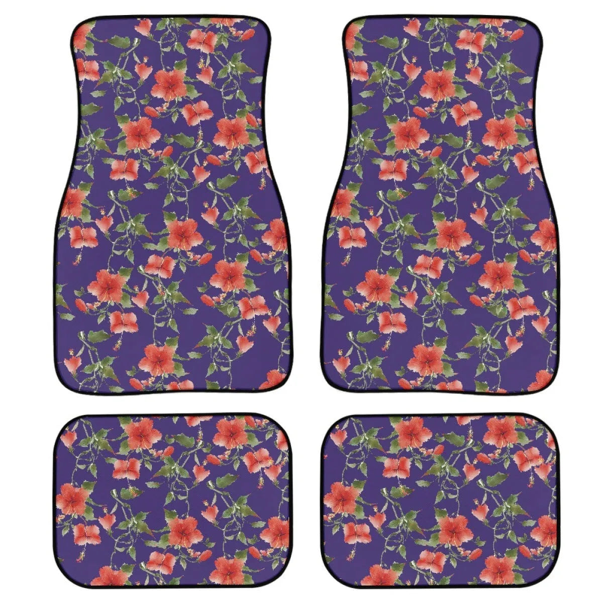 Black printed rubber car floor mat set showing 20mm thickness and waterproof construction