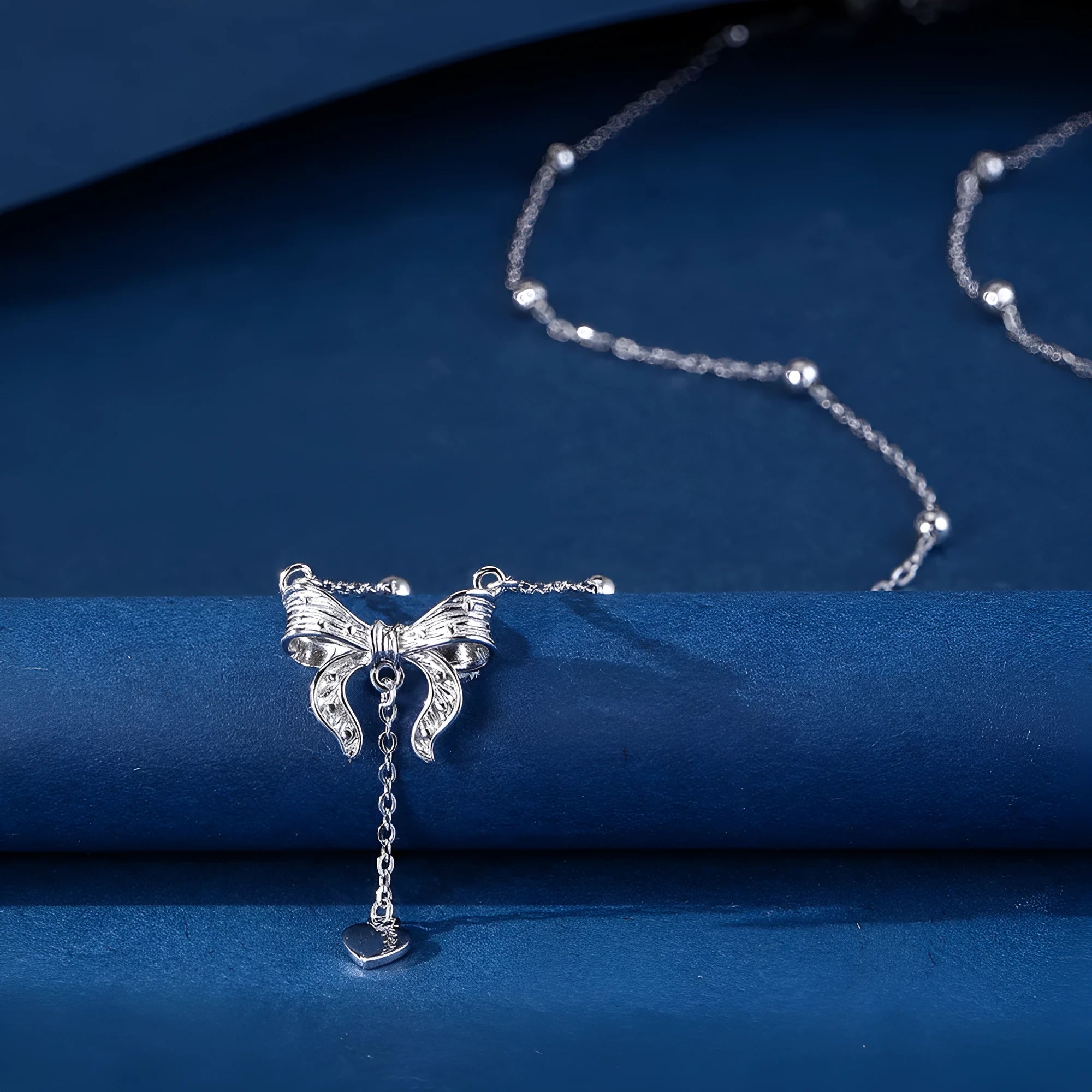 Women's 925 silver butterfly heart clavicle necklace with adjustable 40-45cm O-ring chain