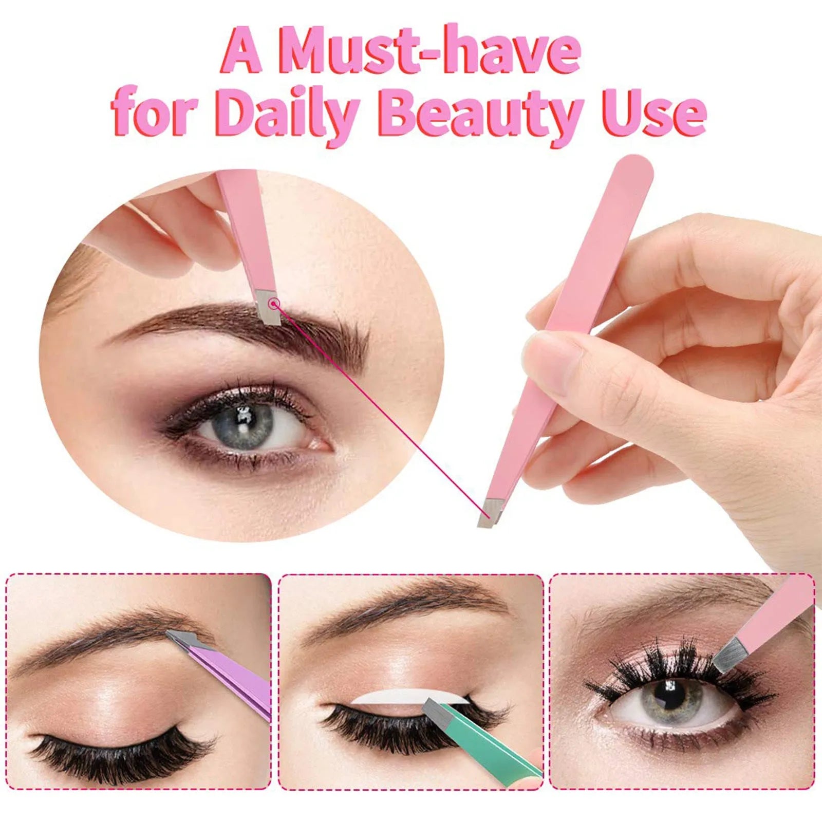 Professional six-piece eyebrow tweezer set with stainless steel tools and leather travel case