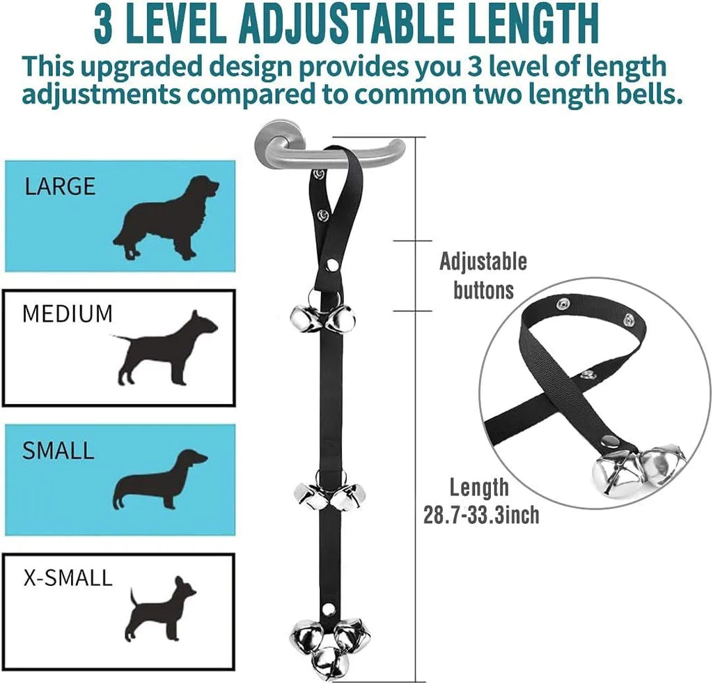 Dog doorbell with 7 extra large metal bells and 1.4 metre adjustable nylon leash for puppy toilet training
