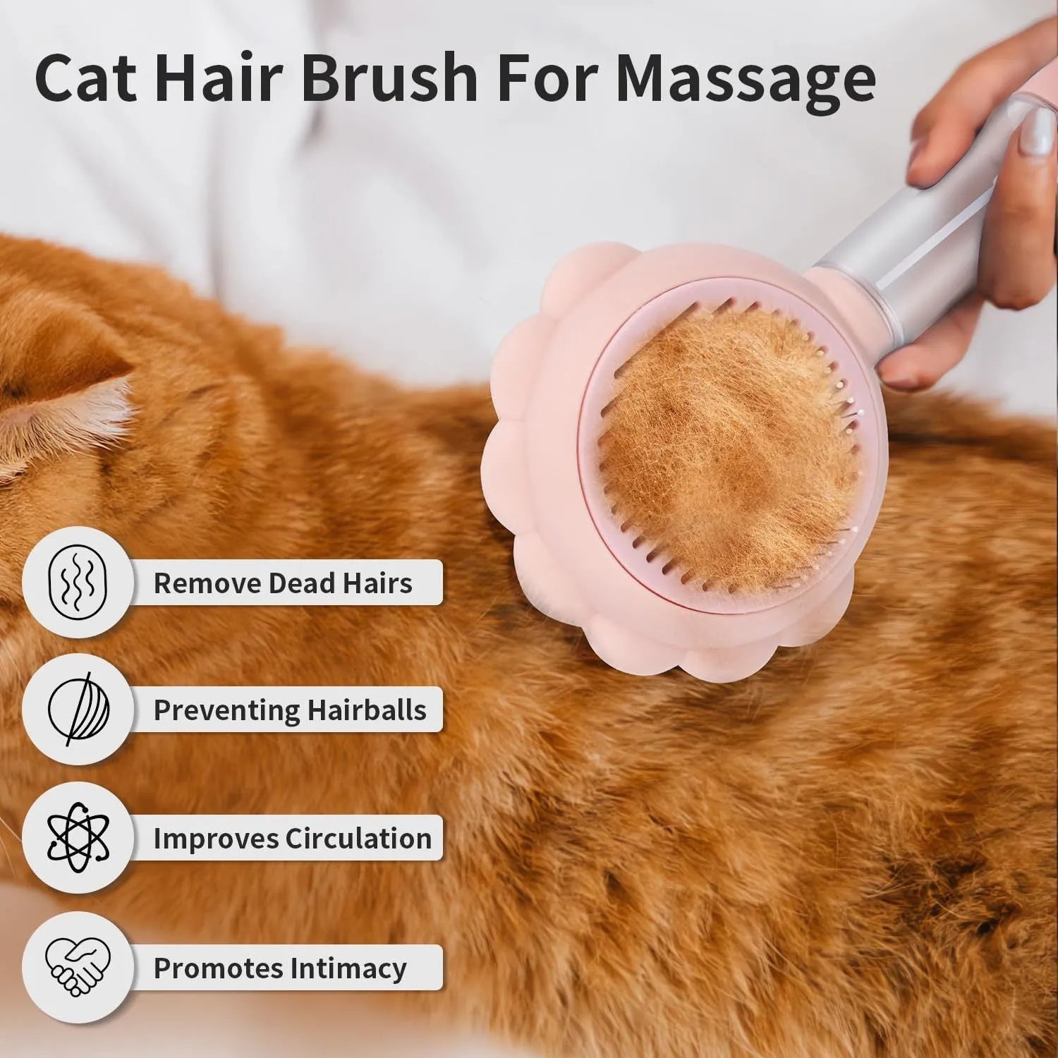 Grey green pink spray function cat grooming brush with release button and curved stainless steel pins