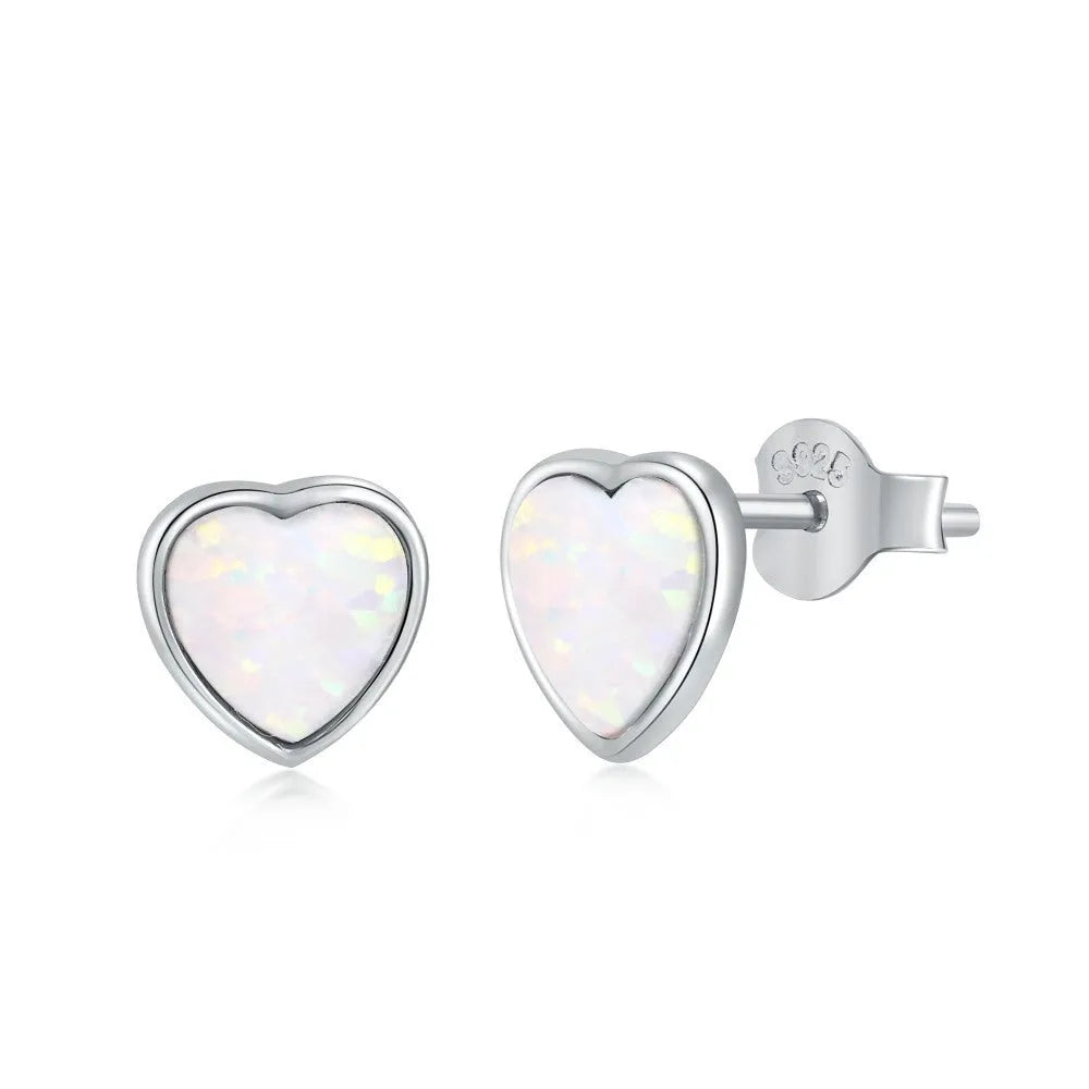 925 silver love opal earrings, heart shape, blue electroplated fairy style for women