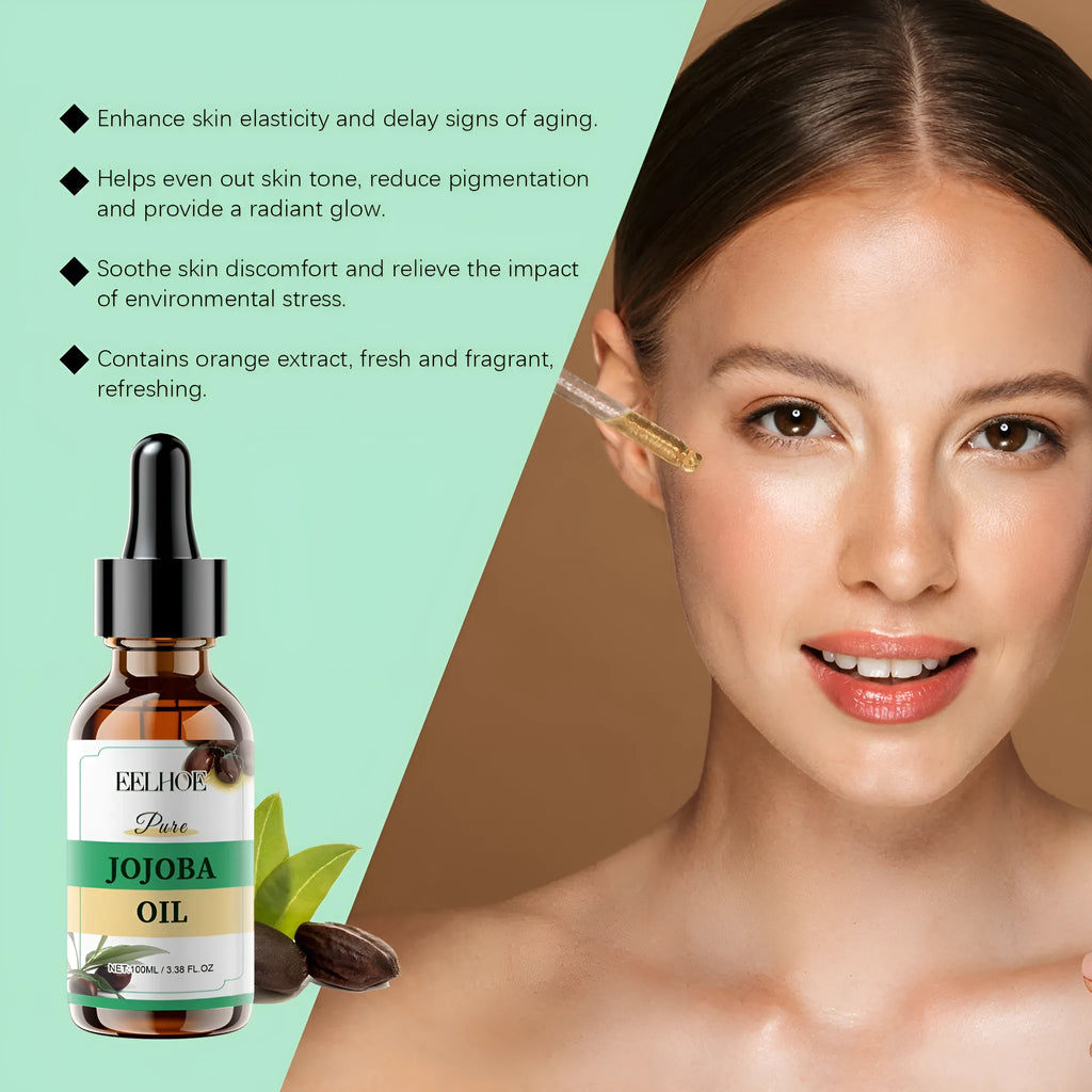100ml glass bottle of organic jojoba oil for facial moisturising and skin firming.