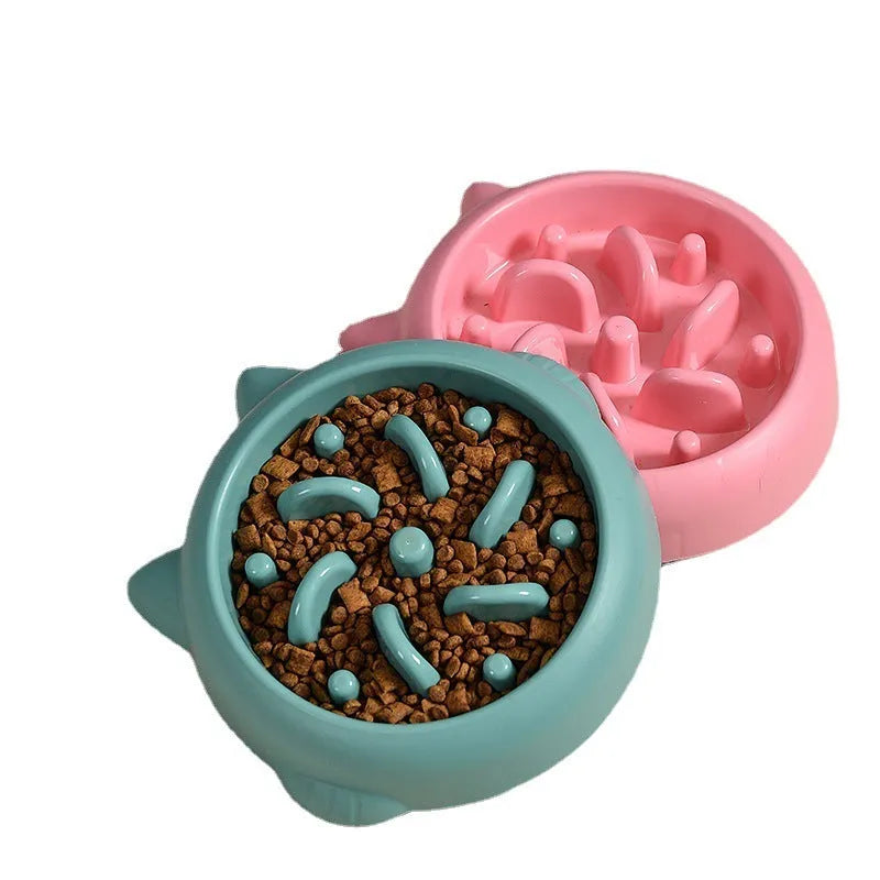 Green PP plastic slow feeder bowl for dogs with bone-shaped internal maze ridges.