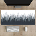 Chinese ink painting pattern desk mat on wooden desk with keyboard and mouse