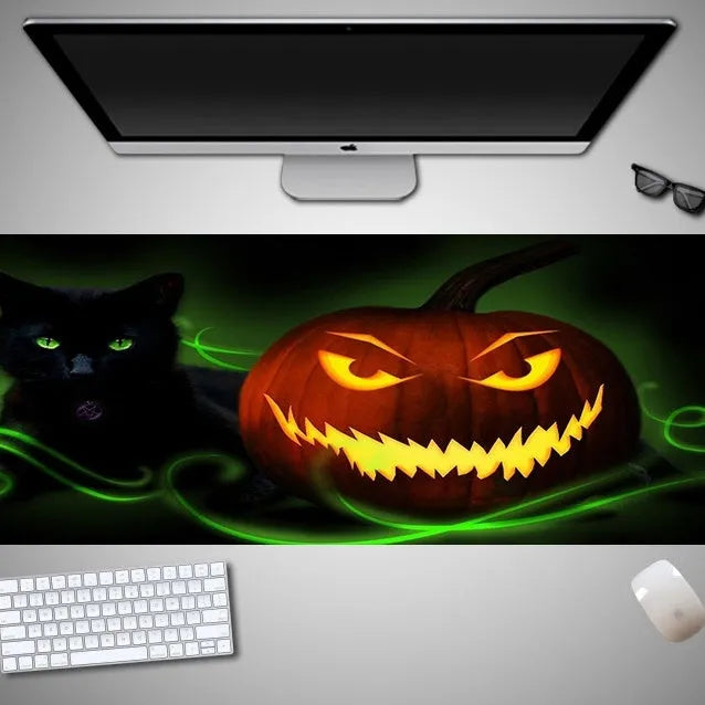 Oversized Halloween mouse pad with rubber cloth surface and non-slip backing in large gaming dimensions