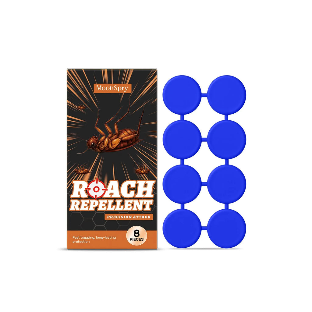 Pack of eight cockroach bait adhesive trap stations for indoor kitchen pest control