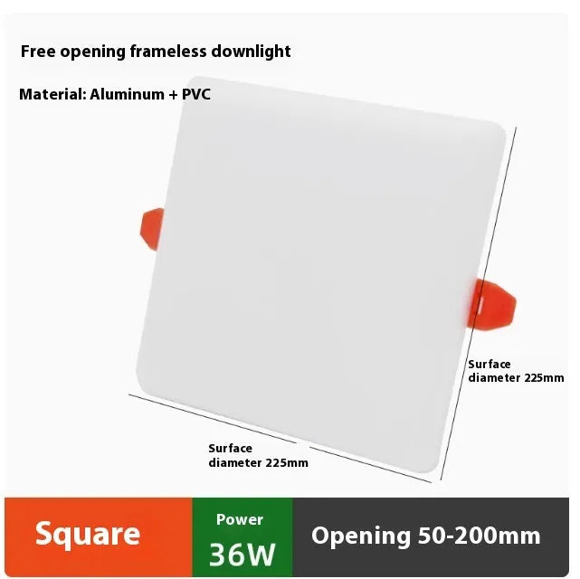 Adjustable Hole Tube Ultra-thin LED Panel Light in square shape, aluminium body, white light