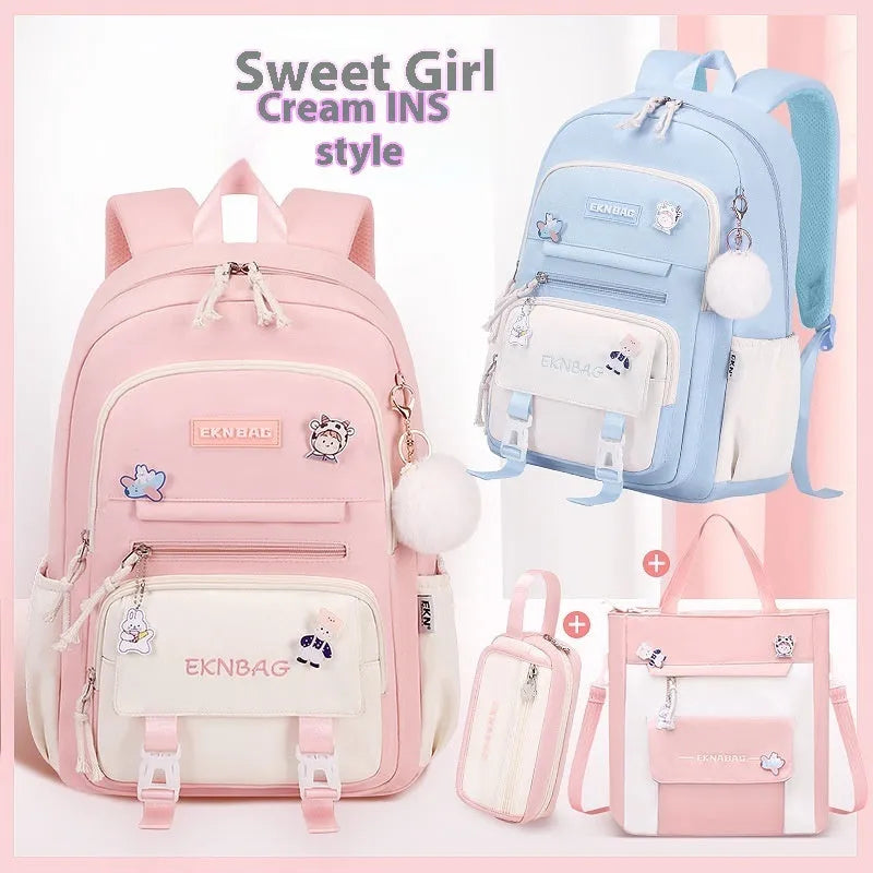 Girls waterproof school backpack in multiple colours with curved shoulder straps