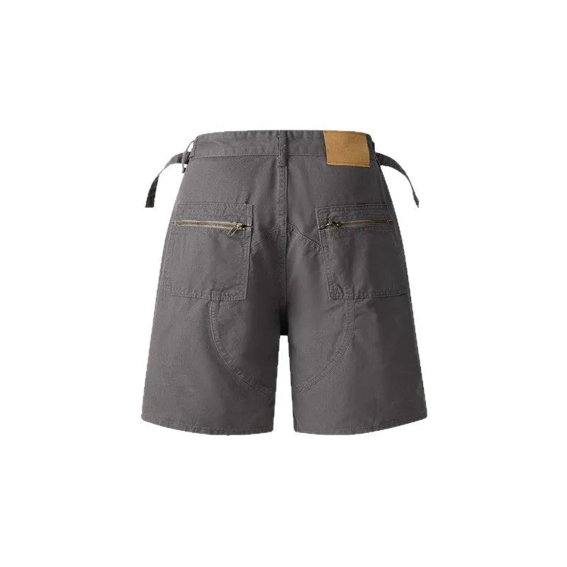 Retro workwear shorts in washed cotton cloth with loose fit and zipper waist in multiple colours