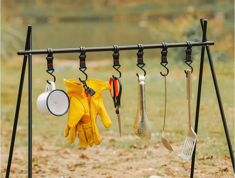 Outdoor camping aluminium alloy foldable clothes drying rack with hooks and top tray