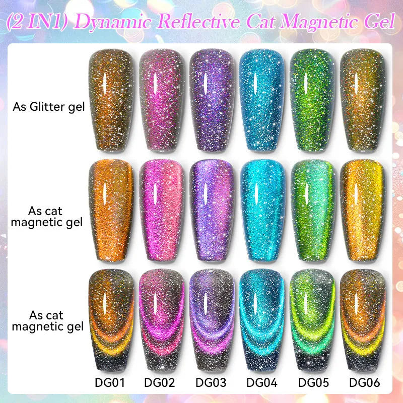 Cat eye series UV gel nail polish bottle with glitter and diamond fragments in six colour options