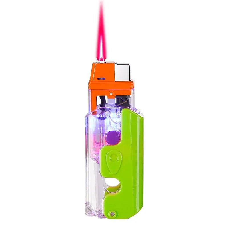 Colourful luminous plastic lighter with radish design in orange, purple, and green options