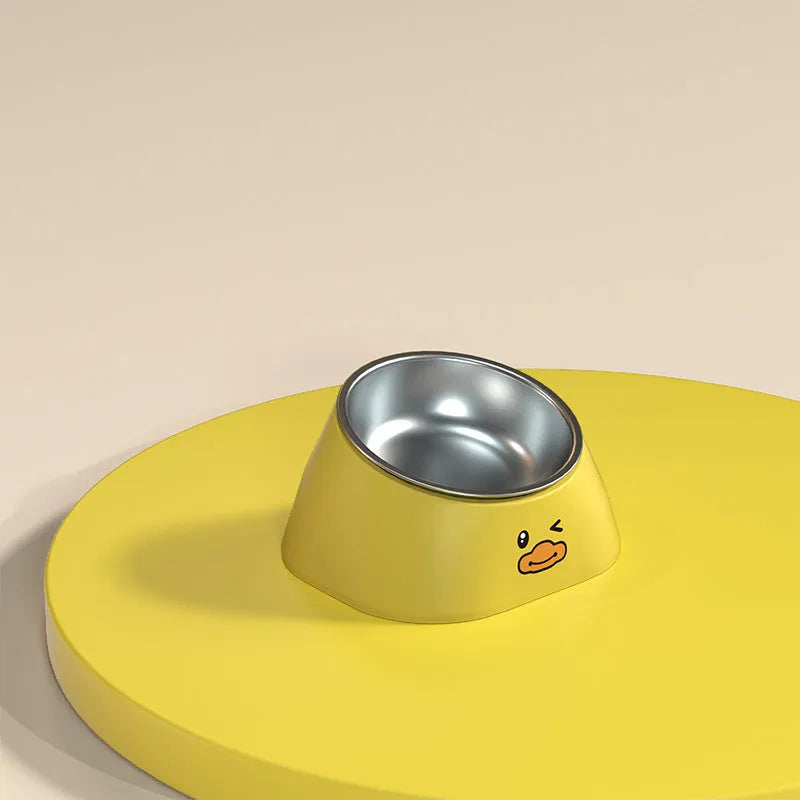 15-degree tilted stainless steel cat bowl with PP base in green colour on a light background