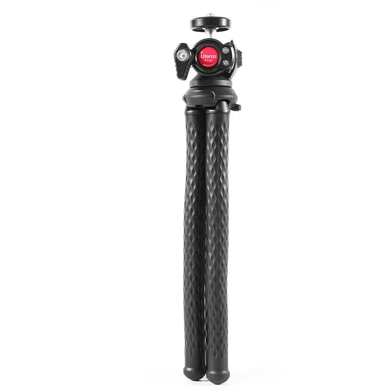 Black octopus-style flexible phone tripod with extended legs and mobile phone clip attached
