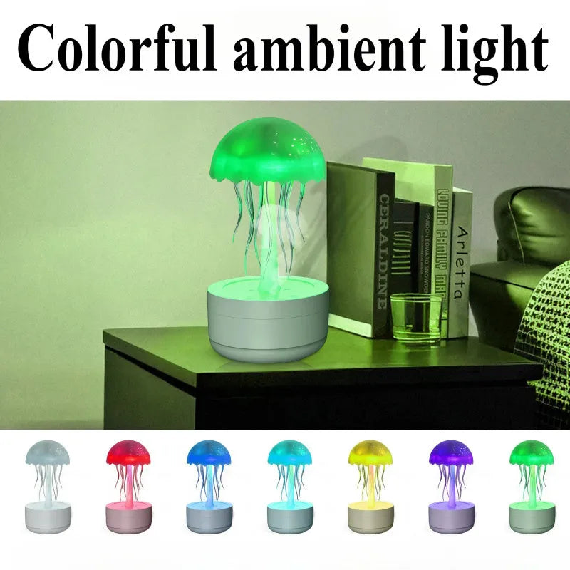 White resin jellyfish aromatherapy diffuser with 7-colour night light and 300ml tank on a desk