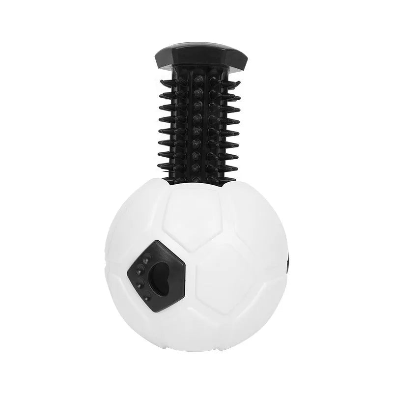TPR dog toy ball in orange hollow style for nibbling and teeth grinding, on white background
